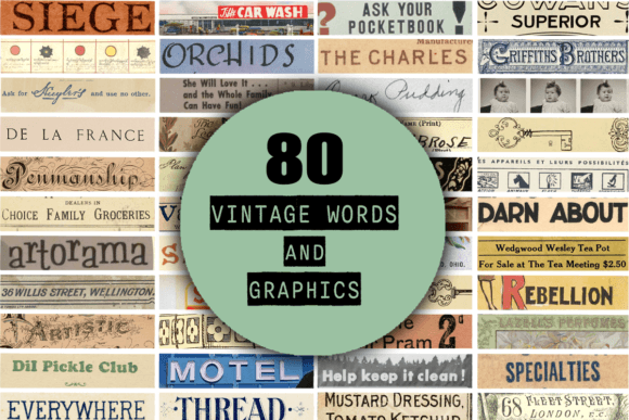 80 Vintage Words and Graphics Ephemera