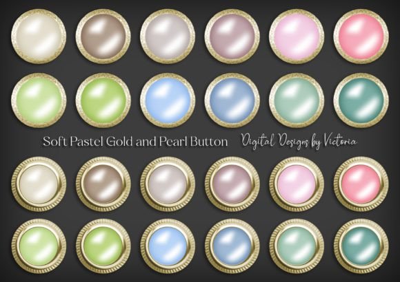Elevating Your Designs with Soft Pastel Gold and Pearl Button Graphics