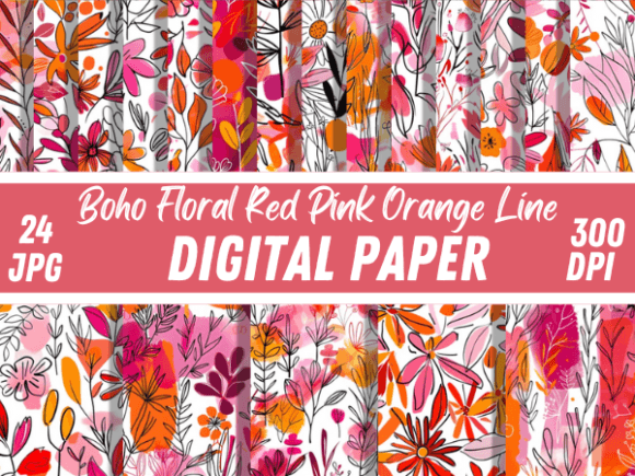 Evaluating the Boho Floral Red Pink Orange Line Pattern for Creative Projects