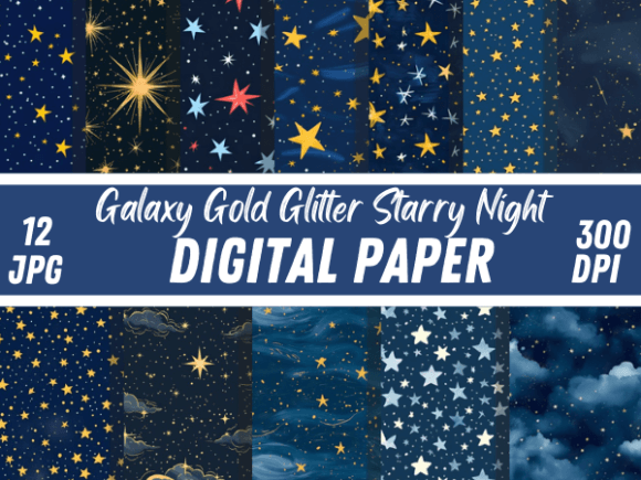 Galaxy Gold Glitter Starry Night Pattern