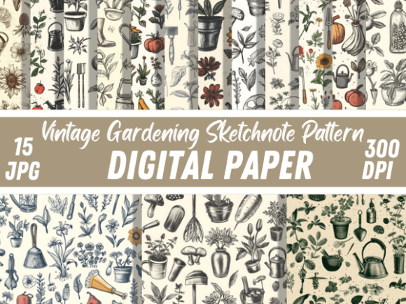 Vintage Gardening Sketchnote Patterns