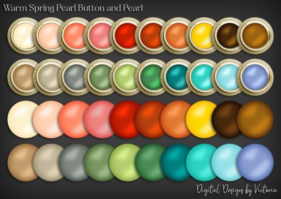 Warm Spring Pearl Button & Pearl: 40 PNGs for Crafting